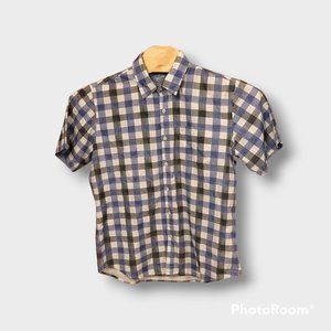 Beverly Hills Polo Club Men Large Shirt Blue Plaid Button Up Pocket Short Sleeve
